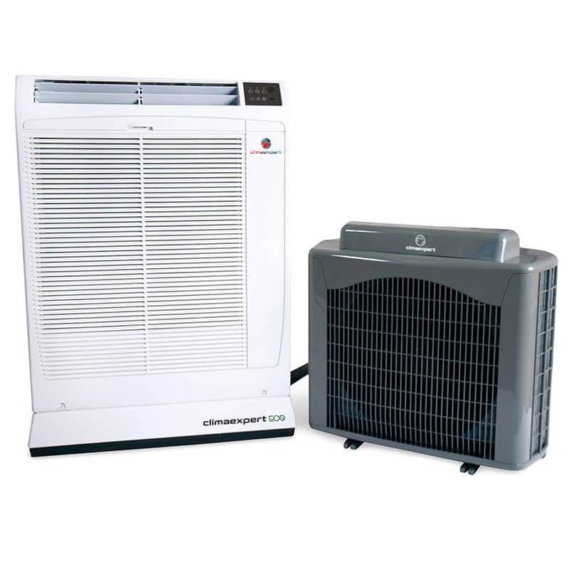 Split-Klimagerät mit Innen- und Außeneinheit nebeneinander