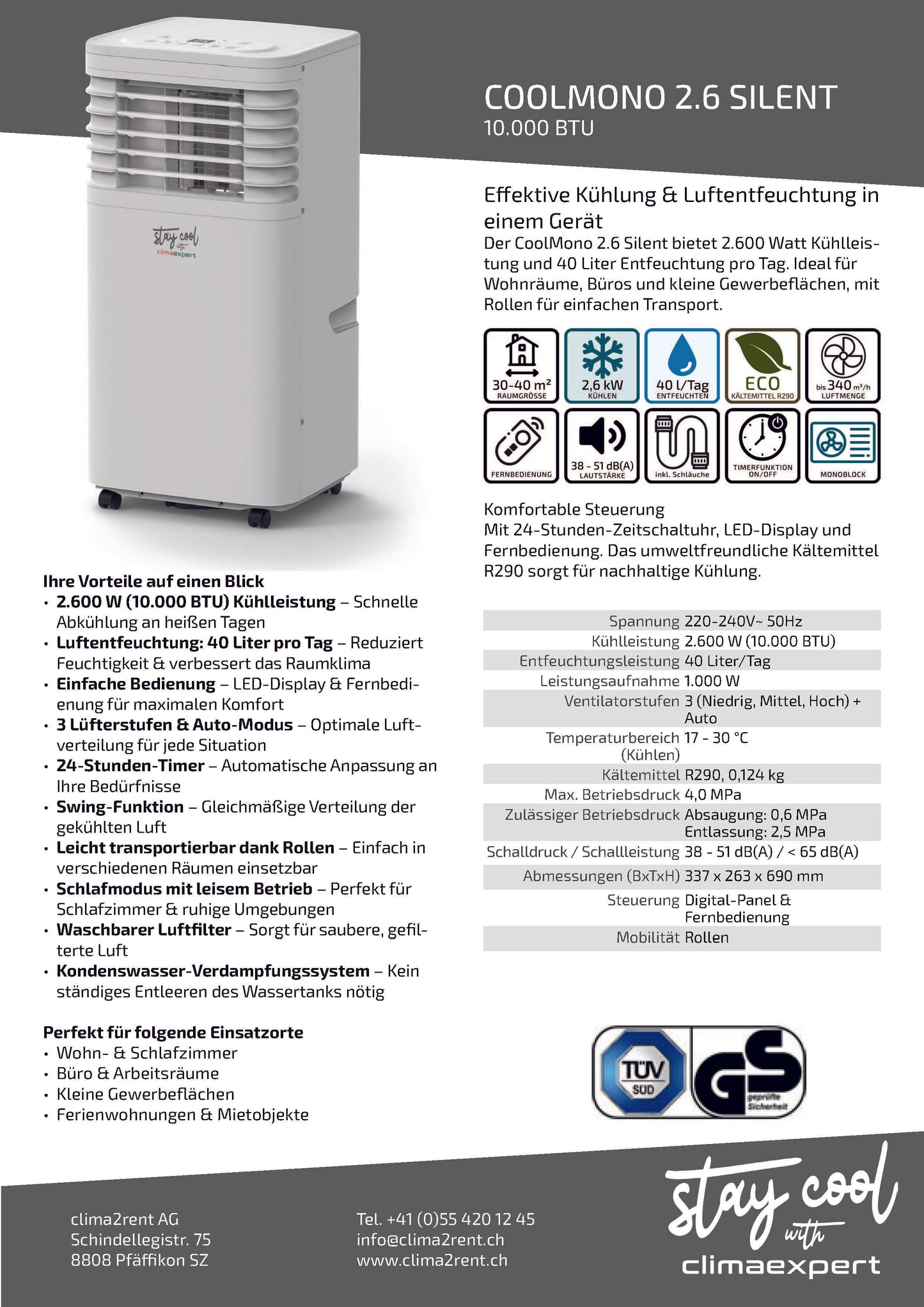 Cool Mono 2.6 Silent Eco (40 m², 10 000 BTU/h)