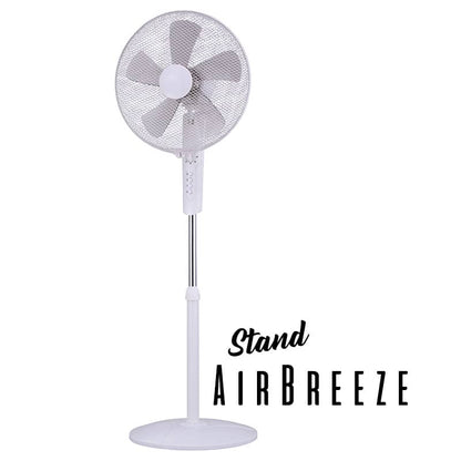 Weißer Standventilator AirBreeze mit 5 Rotorblättern und stabilem Rundfuß – ideal für Wohn- oder Büroräume