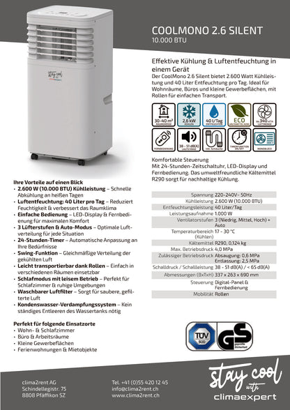 Cool Mono 2.6 Silent Eco (40 m², 10 000 BTU/h)