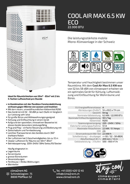 Produktdatenblatt CoolAirMax 6.5 KW ECO Klimagerät